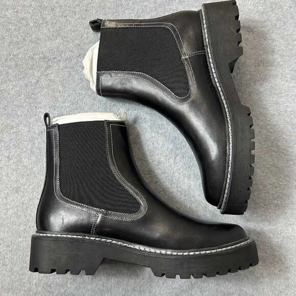 Women's Calvin Klein Size 9 Black Boots Shari Lug Chelsea Leather Combat Chunky - Picture 5 of 12